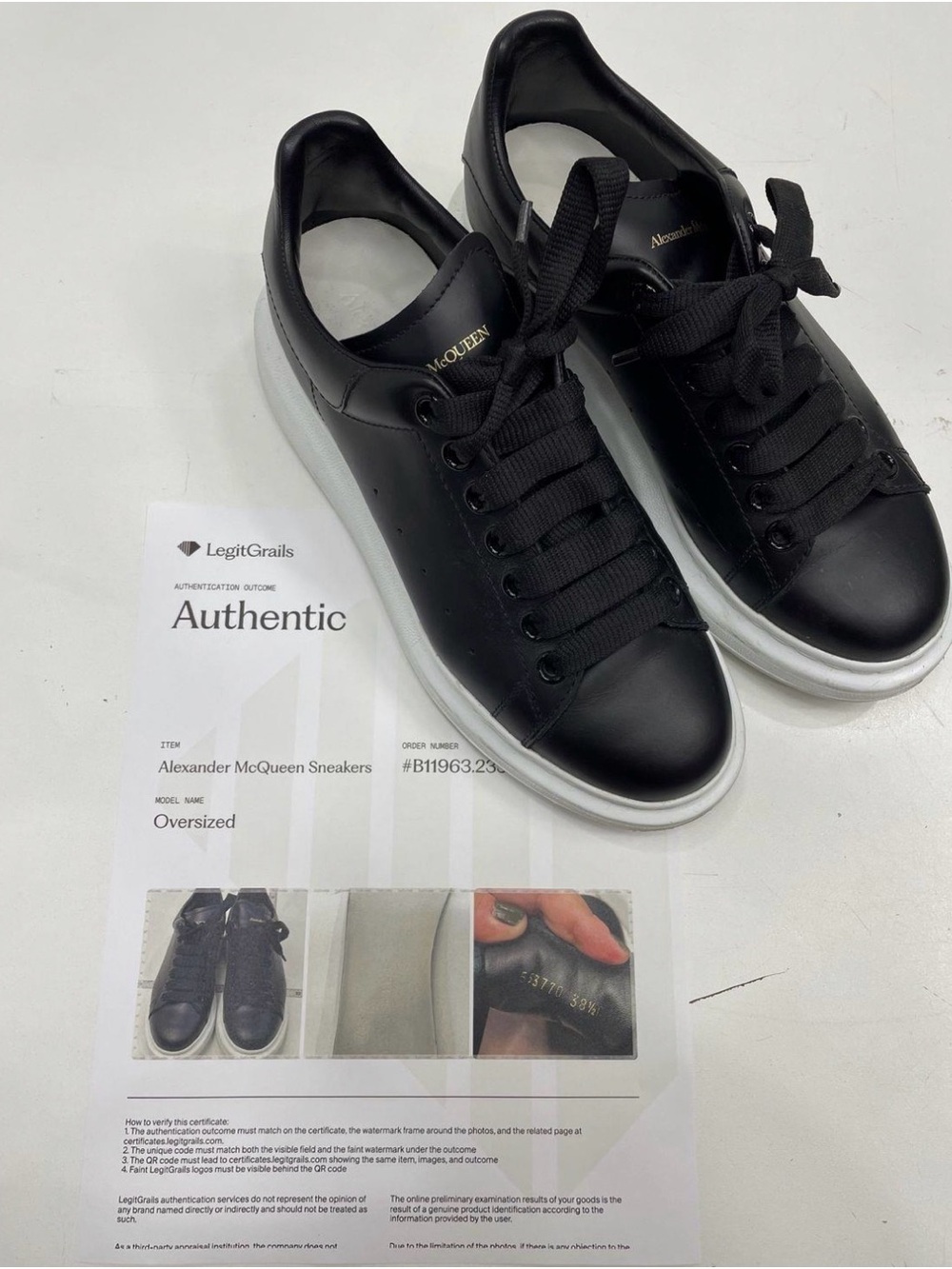 Alexander McQueen Black Leather Oversized Sneakers with White Sole